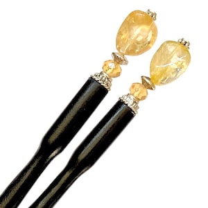 Citrine Hair Sticks Set: Y2K Black Lacquered Wood Hair Accessories