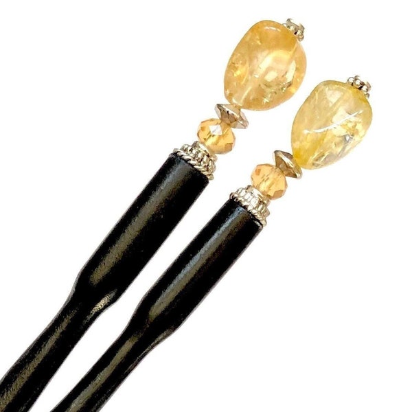 Get a Messy Bun in Seconds with Hair Sticks. New Hair Trend. Set of 2 Gorgeous Citrine “Layla” Tidal Hair Sticks- FREE U.S. SHIPPING