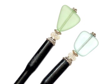 Y2K Hair Sticks are Back! Set of 2 Sea Glass Tidal Hair Sticks. Seen in FLAUNT Magazine. FREE US Shipping. Handmade