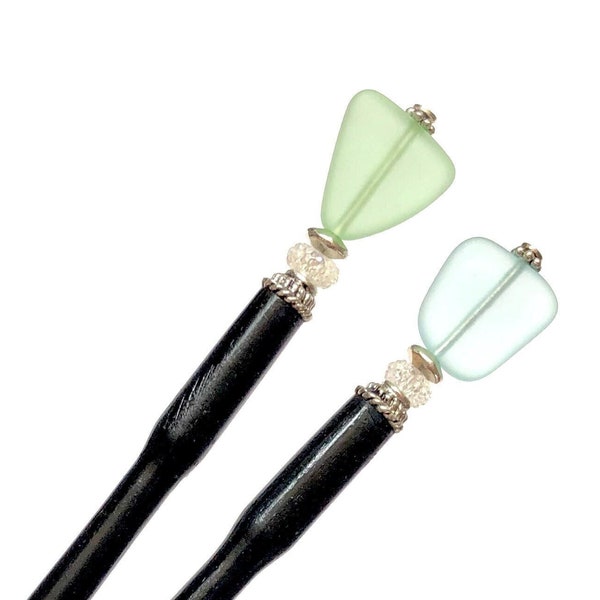 Y2K Hair Sticks are Back! Set of 2 Sea Glass Tidal Hair Sticks. Seen in FLAUNT Magazine. FREE US Shipping. Handmade