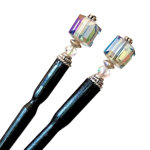 Hair Sticks: 90’s/Y2K Trend. Set of 2 Blue Glass &quot;Marley&quot; Tidal Hair Sticks. Handmade in Virginia. Seen in FLAUNT Magazine