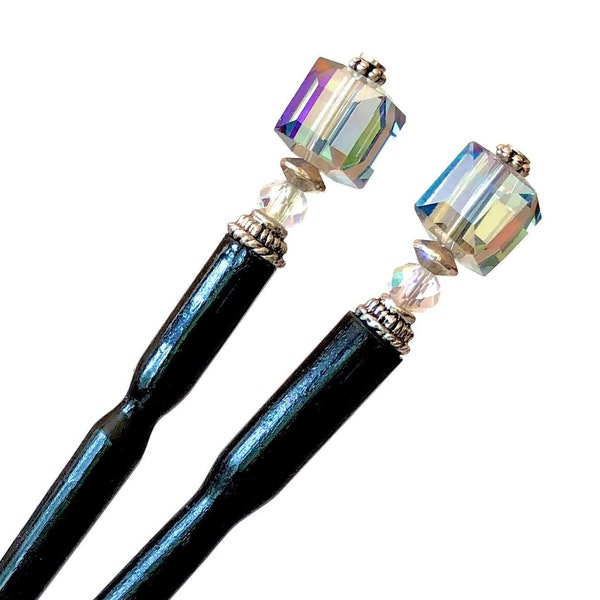 Hair Sticks: 90’s/Y2K Trend. Set of 2 Blue Glass "Marley" Tidal Hair Sticks. Handmade in Virginia. Seen in FLAUNT Magazine