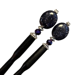 Set of 2 “Andromeda” Tidal Hair Sticks. Goldstone. Seen on The Young and the Restless. Handmade.