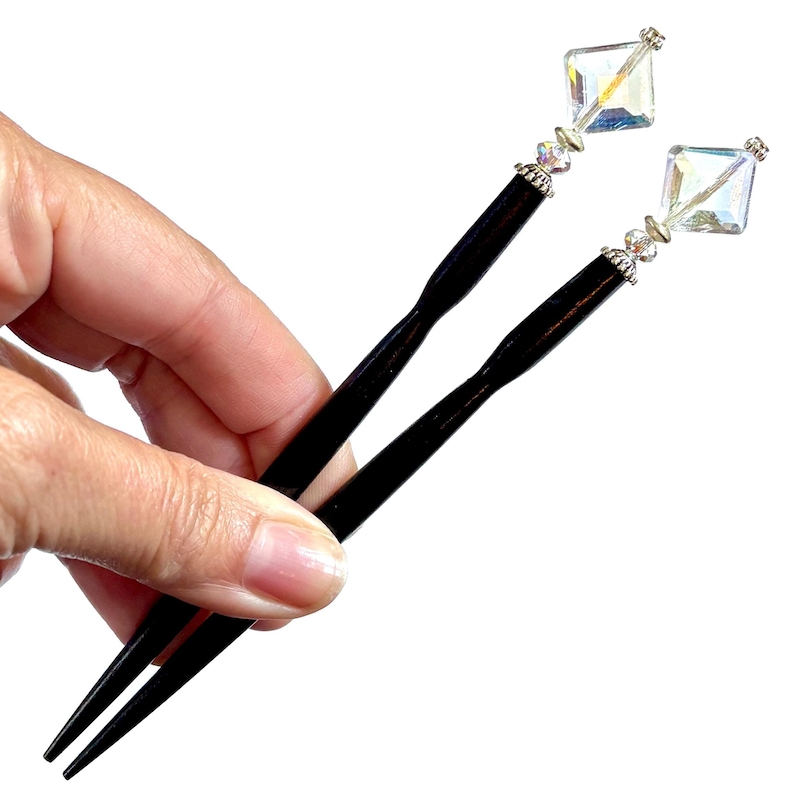 Set of two glass beaded hair sticks