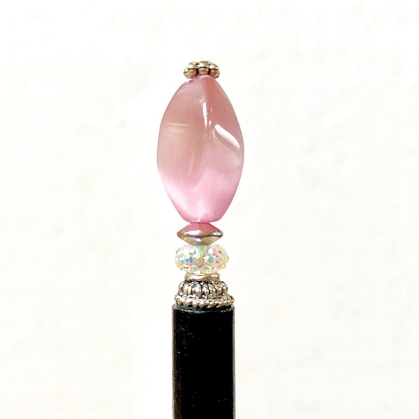 Pink Cat's Eye Glass "Roxy" Tidal Hair Stick. Seen in FLAUNT Magazine. Handmade. Free US Shipping.