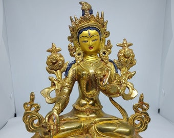 Hochwertige weiße Tara Statue Vollvergoldet Handgefertigt in Nepal