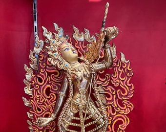 Vajrayogini vollgoldene Buddha-Statue, handgefertigt in Nepal – Buddha-Figur für Heimdekoration, Meditationsaltar und Klöster