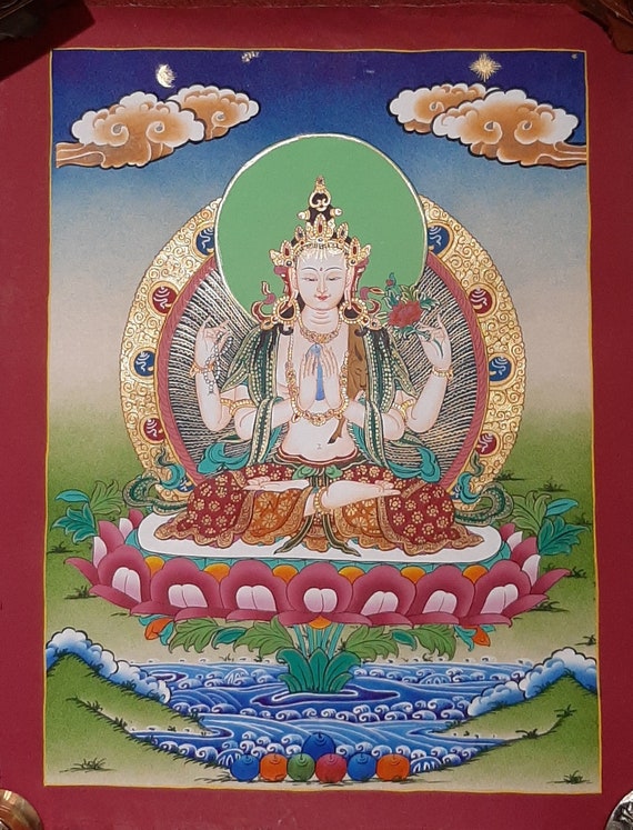 Tibetan thangka thanka painting on cotton canvas handpainted handmade Chenrezig |Changrasi |Chengrechi |Chengreshi