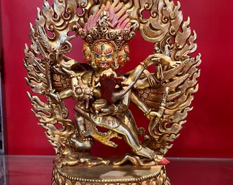 Hayagriva Vollgold Statue Tibetisch Handarbeit in Nepal