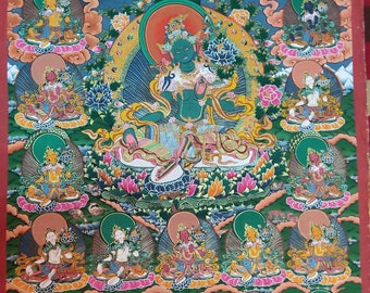 Twenty One Tara Thangka Painting for Wall Art Buddhist Altar and Shrines