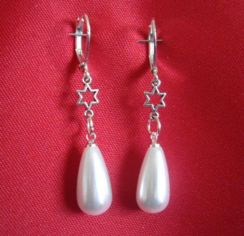 Faux pearl teardrop earrings with sterling silver leverback earwires bridal wedding