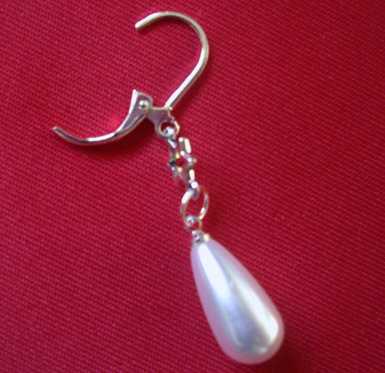 Faux pearl teardrop earrings with sterling silver leverback earwires bridal wedding
