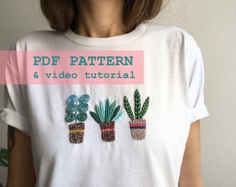 Hand embroidery PDF pattern, Plant embroidery Video tutorial, hand embroidery t-shirt design, Christmas gift