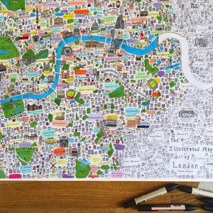 Poster à colorier de la carte de Londres, art mural de Londres, coloriage pleine conscience, activités pour les jours de pluie, cadeau de Noël