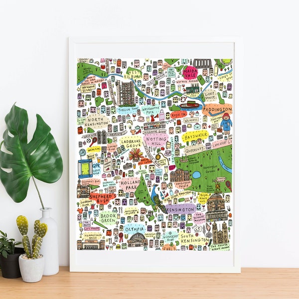 West London Illustrated Map, Famous London Streets, London Landmarks, Famous London Places, Famous London Print, London England Map,