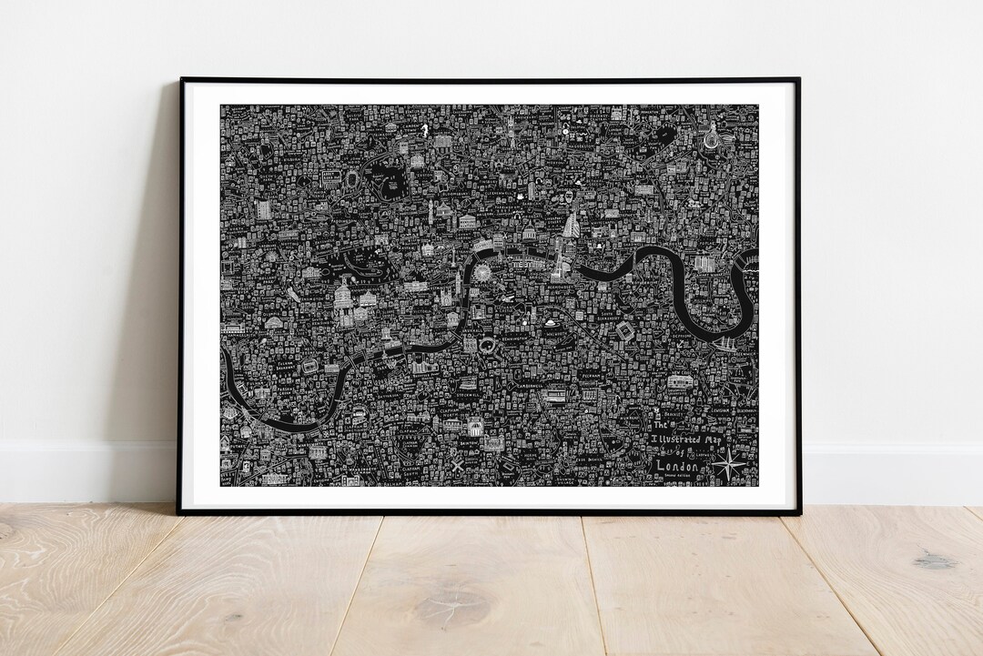 Black and White Illustrated London Map, Black &amp; White Print, Famous ...