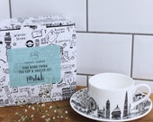 Central London Teacup & Saucer Set, Illustrated London Ceramic Tea Set, Fine Bone China, London Gift Idea, London Design, Luxury Homeware