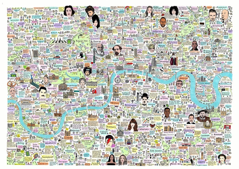 Illustrated Map of London History and Culture, Famous London Streets, London Landmarks, Famous London Places, Famous London, City Art image 2