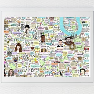 Illustrated Map of South East London History and Culture, Famous London Streets, Landmarks of London, Famous London Places, Famous Londoners