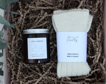 Luxury Alpaca socks &  handcrafted soy candle  gift set | British | Gift box | Self care| Christmas gift