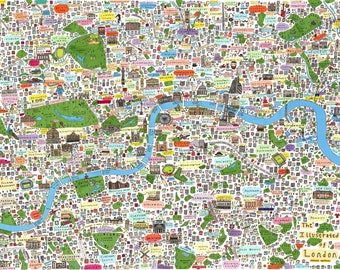 Illustrated London Map Limited Edition, Famous London Streets, London Landmarks, Famous London Places, London Map Artwork, Christmas Gift