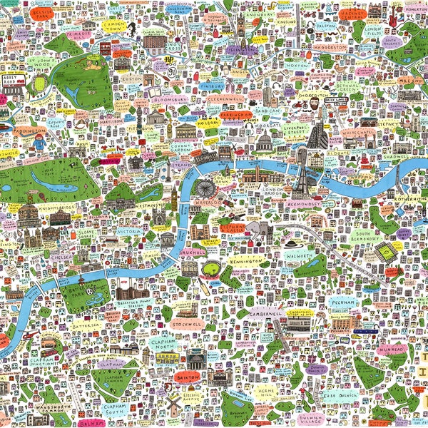 Illustrated London Map Limited Edition, Famous London Streets, London Landmarks, Famous London Places, London Map Artwork, Christmas Gift