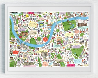 Illustrated Map of South West London, Limited Edition, 2nd Edition, Famous London Streets, Landmarks of London, Famous London Places