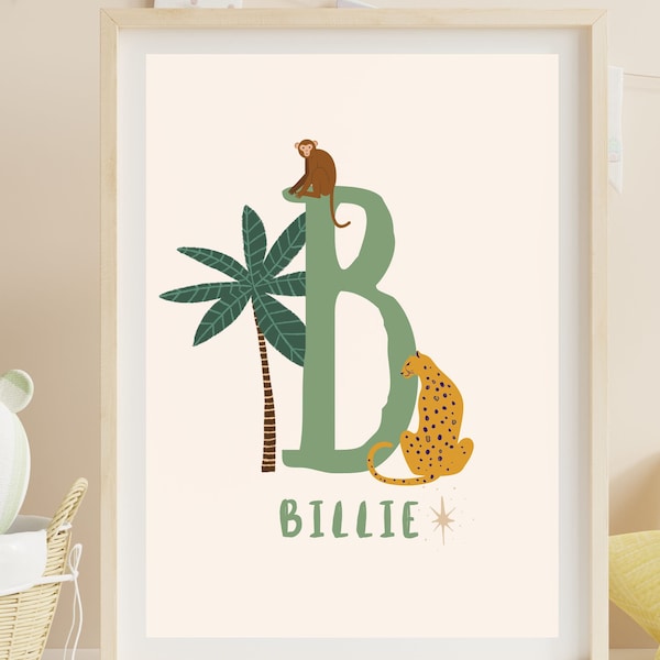 Nursery Print | New Baby Gift | Baby Name Print | Animal Nursery Decor | Safari Print | New Baby Personalised| Kids Prints | Initial Print