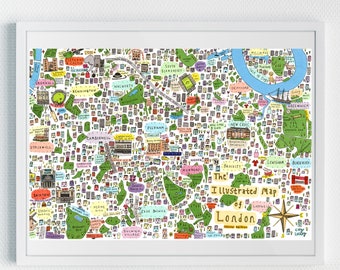 Illustrated Map of South East London, Famous London Streets, London Landmarks, Famous London Places, Famous London, South East Art, Print