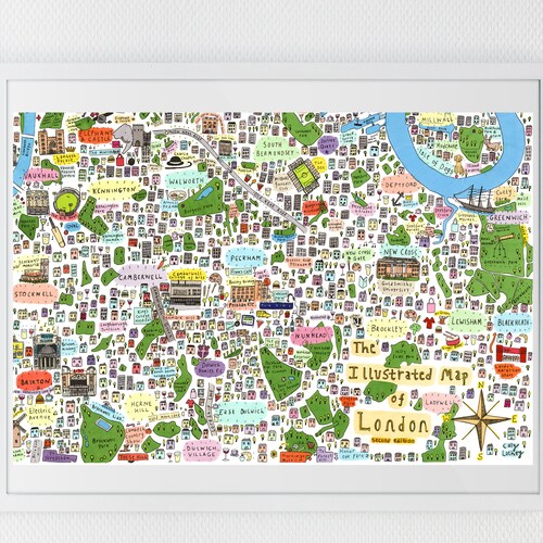 Illustrated Map of South East London Etsy
