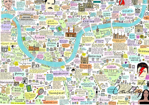 Map Of South West London Illustrated Map Of South West London History And Culture Home | Etsy