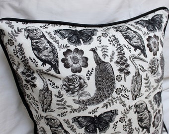 Luxury botanical print cushion cover | British made | Black and White | Luxury home