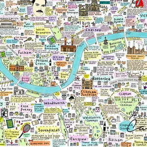 Illustrated Map of London History and Culture, Famous London Streets, London Landmarks, Famous London Places, Famous London, City Art image 9