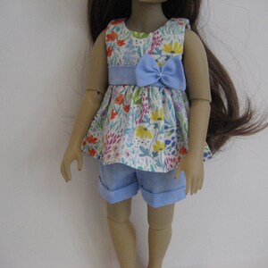 14.5 Inch Doll Clothes - Light Blue Flowers Shorts Outfit made to fit dolls such as Wellie Wishers doll clothes