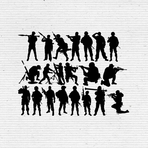 Military Men Silhouette Printable Clipart for Scrapbooking | Etsy