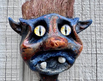 Calder Quillrick – OOAK House Goblin “Book Warden” | Hand Sculpted Whimsical Folk Art Knowledge Keeper