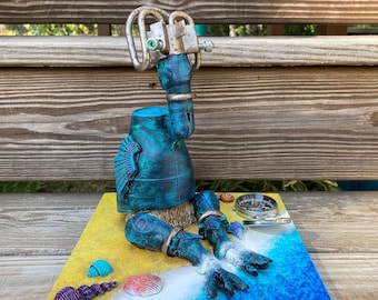 Upcycled Robot Bird Assemblage: Found Object Sci-Fi Art