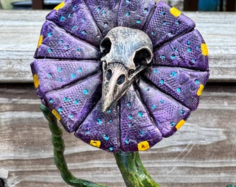 Hand-Sculpted Skull Flower Gothic Botanical Art – Dark Decor Oddity Curiosity