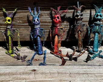 Articulated Skeleton Creature Sculpture - Handmade OOAK Figurine, Colorful Gothic Oddities Art, Strange Fantasy Home Decor