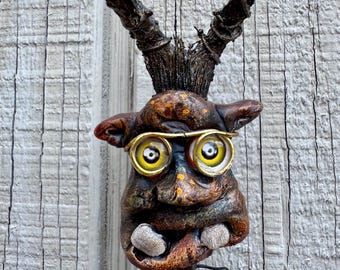 Osric Thimblevein – OOAK Mini Goblin Sculpture | Hand Sculpted Goblet Wall Art | Whimsical Fantasy Creature