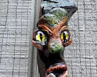 The Mosskeeper Oracle – OOAK Tree Spirit Sculpture, Woodland Folk Horror Art, Green Man Assemblage