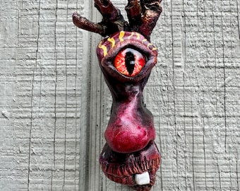 Vesper the Cinder Eyed – Handmade Tree Spirit Sculpture | Cyclops Forest Guardian | Dark Woodland Wall Art | Fantasy Oddities Decor