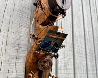 The Distance Between Here and Home – Found Object Assemblage Art | Vintage Shoe Last Sculpture | Tintype Mixed Media Wall Art