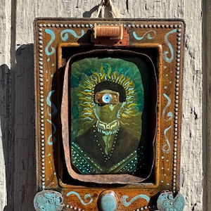Altered Portrait - Sardine Tin - Found Object Art - Vintage Photo - Junk into art - Altered Cabinet Card- Assemblage art - Peculiar Portrait