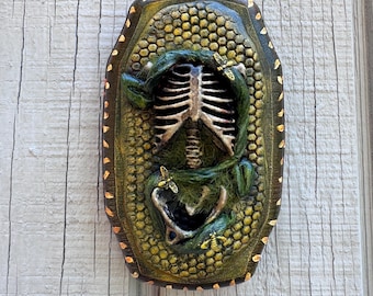Honeycomb Hand-Painted Skeleton Torso Shrine: Upcycled Assemblage Wall Decor