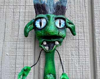 Startled Goblin Sculpture, Hand-Sculpted Clay Fantasy Art Decor, OOAK