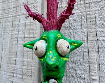 Pipkin Morrowglen – OOAK Goblet Goblin “Bug Warden” | Hand Sculpted Whimsical Folk Art Creature
