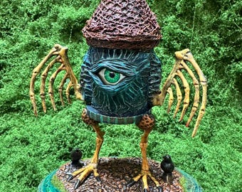 Baba Yaga Sculpture – Chicken Leg Hut, Slavic Folklore Art, Witchy Sculpture, Folk Horror Oddities Decor