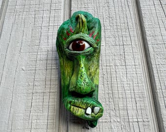 Wortle Cyclops Tree Spirit, Green Forest Creature Sculpture, Handmade Woodland Cryptid, Oddities Art, Fantasy Nature Decor