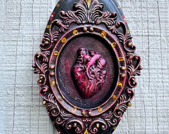 The Wanting Heart – Anatomical Heart Wall Plaque, Gothic Romantic Decor, Hand Painted 3x5 Dark Art, Oddities Wall Art